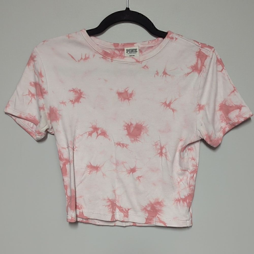 PINK Victoria's Secret Pink & White Tie-Dye Short Sleeve Tee